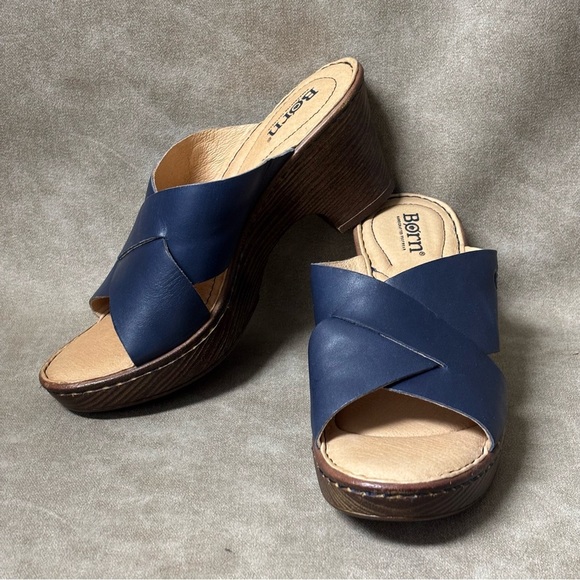 Born Shoes - Born Coney Leather Block Heel Sandals in Blue Lyst Color Sz 7M